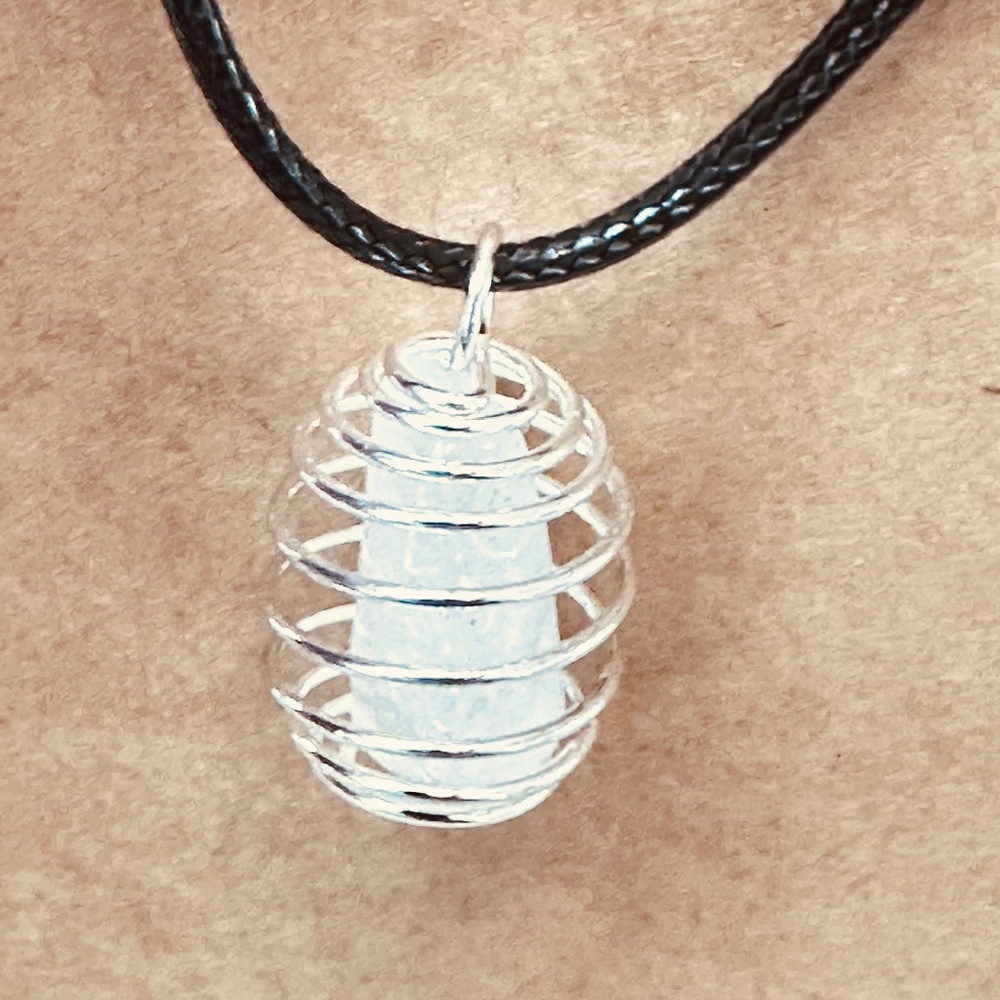 925 Sterling Silver Plated Genuine Milky Quartz Crystal Small Spiral Wire Cage